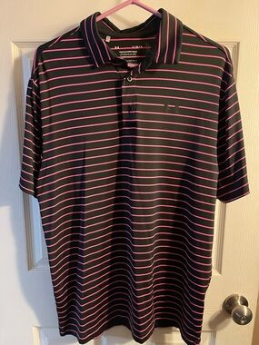 Under Armour Black Polo with Pink Stripes